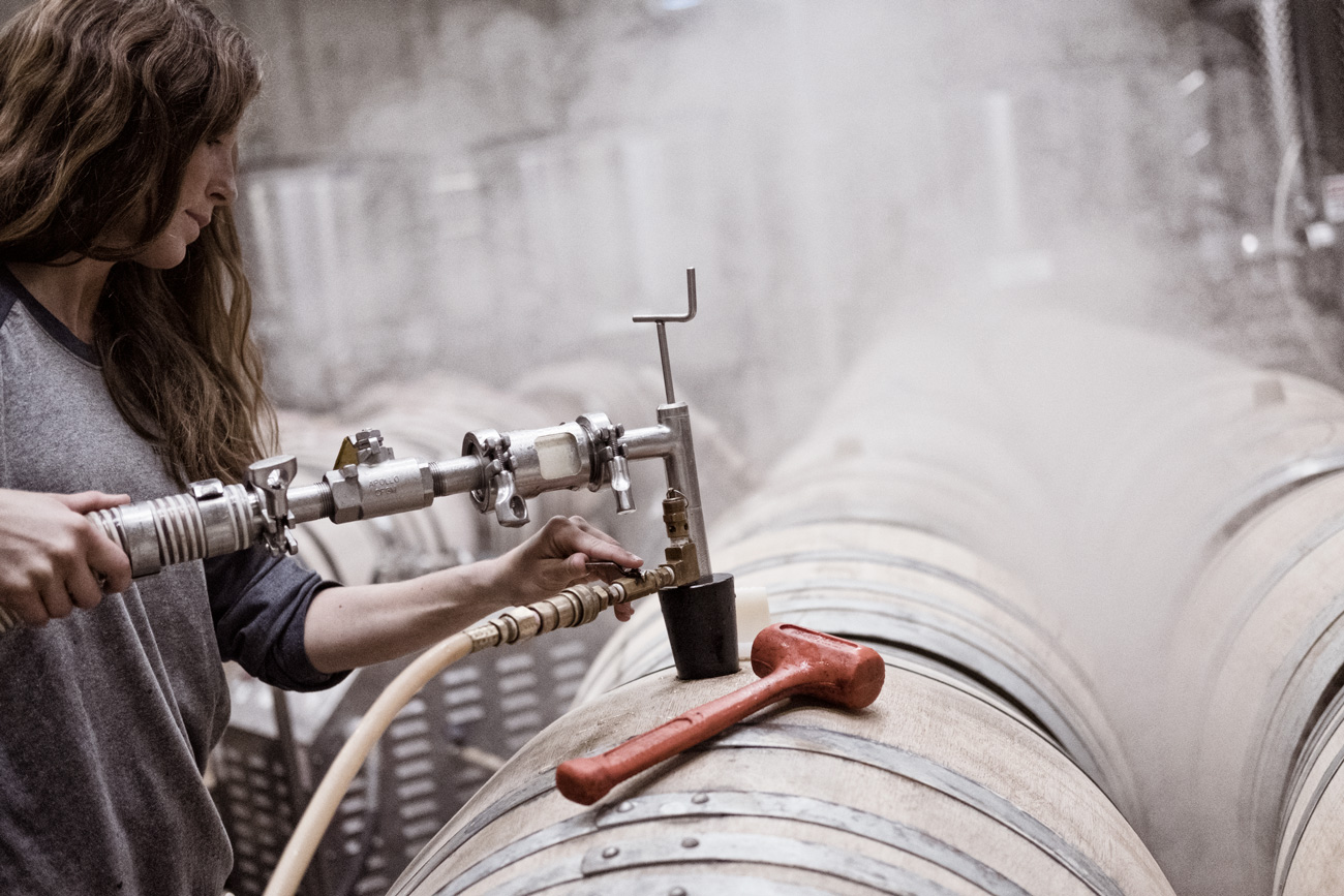 DuMOL Winery Jenna Gargrave filling barrel